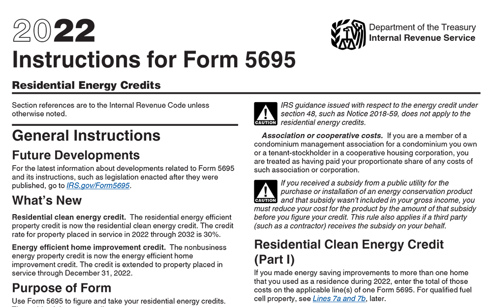 Screenshot of a PDF File containing Instructions for Form 5695 from the Internal Revenue Service.